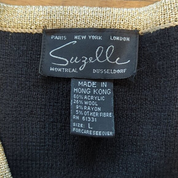 Vintage Suzelle V Neck Gold Black Argyle Sweater Size Large Long Sleeve - Picture 6 of 11